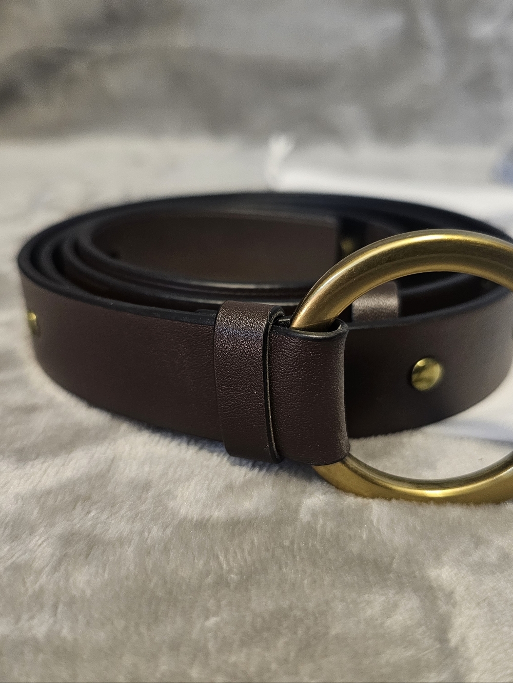 NWOT CAbi Brown Brass Rivet Foldover Belt XL